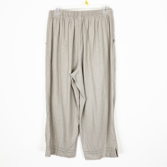 VINTAGE 90s Erika Linen Beige Embroidered Set Pants Medium Top Large Casual - Picture 9 of 11